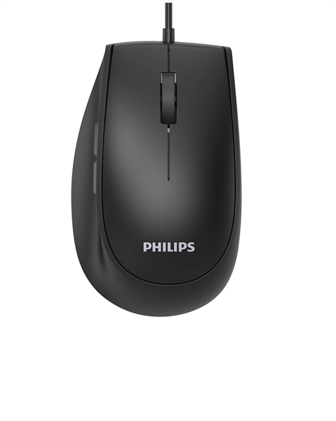 Philips Проводная Мышь SPK7327, 5 кноп., USB 2.0, 1600dpi, бесшумная, Чёрный