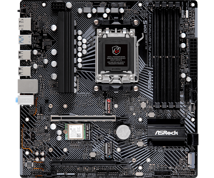 ASROCK B650M PG LIGHTNING WIFI, AM5, B650, 4*DDR5, 4*SATA, 3*M.2, 3*USB 3.2, 4*USB 2.0, Type-C, 2*PCIx16, 1*M.2 (Key E), HDMI+DP, mATX