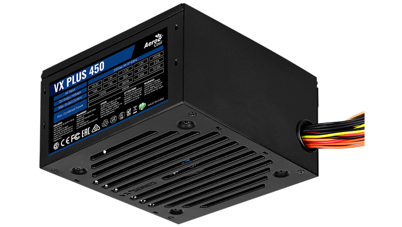 Aerocool 450W Retail VX PLUS 450 ATX v2.3 Haswell, fan 12cm, 500mm cable, power cord, 20+4P, 4+4P, PCIe 6P x1, PATA x2, SATA x2, FDD