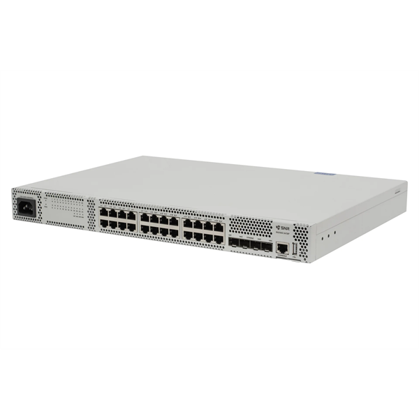 SNR статус ТОРП Управляемый PoE коммутатор уровня 2+, 24 порта 10/100/1000Base-T, 4 порта 1/10G SFP+, бюджет PoE 375 Вт, встроенный БП ~220V AC