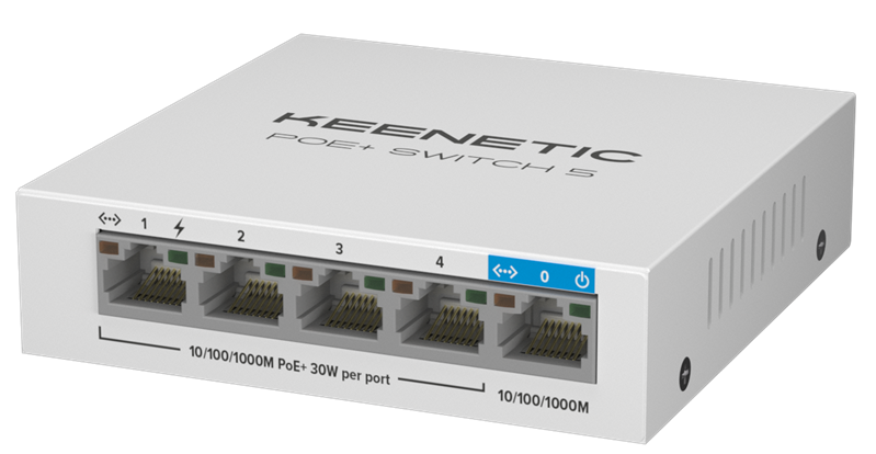 Keenetic PoE+ Switch 5 (KN-4610), (L2) 5x1Гбит/с 4PoE+ 60W Коммутатор неуправляемый