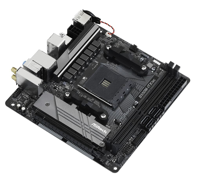 ASROCK B550M-ITX/AC, AM4, B550, 2*DDR4, 4*SATA, 1*M.2, 3*USB 3.2, 2*USB 2.0, Type-C, 3*PCIx16, 1*M.2 (Key E), DP+HDMI, mITX