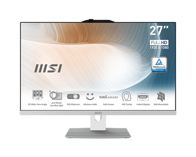 MSI Modern AM272P 12M AiO 27" FHD (1920x1080)IPS AG Non-touch, Core i5-1240P (1.7GHz), 16GB DDR4 (2x8GB),512GB SSD M.2,Intel UHD,WiFi,BT,camera,WirelessKB&mouse Eng/Rus,NoOS,1y war-ty,White