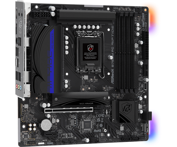 ASROCK B760M PG RIPTIDE, LGA1700, B760, 4*DDR5, 4*SATA, 2*M.2, 3*USB 3.2, 4*USB 2.0, Type-C, 1*PCIx16, 1*PCIx1, 1xM.2 (Key E), HDMI+DP, mATX