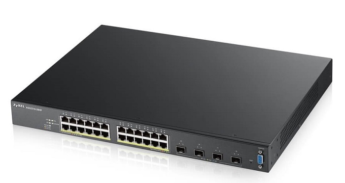 L3 Access коммутатор PoE+ Zyxel XGS2210-28HP, rack 19", 24xPoE+, 4xSFP+, стекируемый (до 2), бюджет PoE 375 Вт