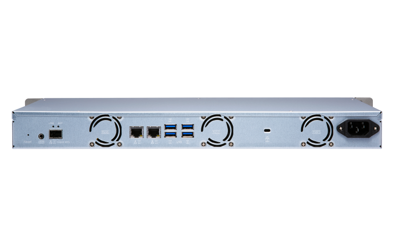 QNAP CHANNEL 1U/4bay QC 1,7GhzCPU/2Gb(upto8Gb)/upto 16HDD with TL-R1200C-RP/SATA(3,5" 2,5")/ 4xUSB3.2/2x1GbE 1x10GbE(SFP+)/iSCSI/1xPS/no rail(RAIL-B02)/2YW TS-431XEU-2G-EU-RU