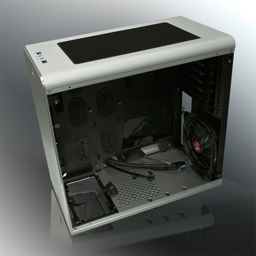 Raijintek THETIS SILVER WINDOW (Aluminum, ATX; 3.0mm Tempered glass side panel; 120x120x25 O-type LED fan pre-installed at rear; 2*USB3.0; Supports 3.5 HDD *2 + 2.5 SSD *2 ; 7 PCI slots; Rubber feet d