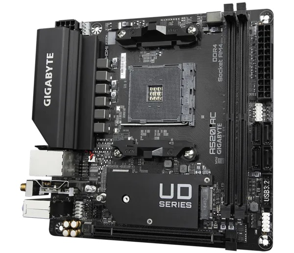 GIGABYTE A520I AC, AM4, A520, 2*DDR4, 4*SATA, 1*M.2, 4*USB 3.2, 2*USB 2.0, 1*PCIx16, DP+2*HDMI, mITX