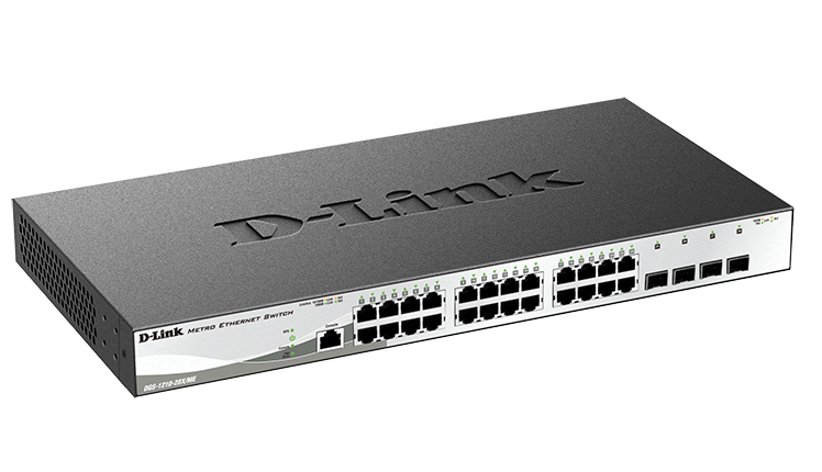 D-Link Управляемый L2 коммутатор, 24x1000Base-T, 4x10GBase-X SFP+, защита от статического электричества до 6 кВ, CLI, консольный порт RJ-45, RPS