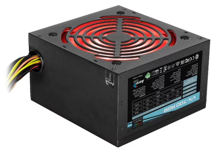 Aerocool 700W Retail VX PLUS 700 RGB, ATX v2.3, RGB-подсветка, A.PFC, fan 120mm, 2x PCI-E [6+2-Pin], 6x SATA, 3x MOLEX, 1x FDD