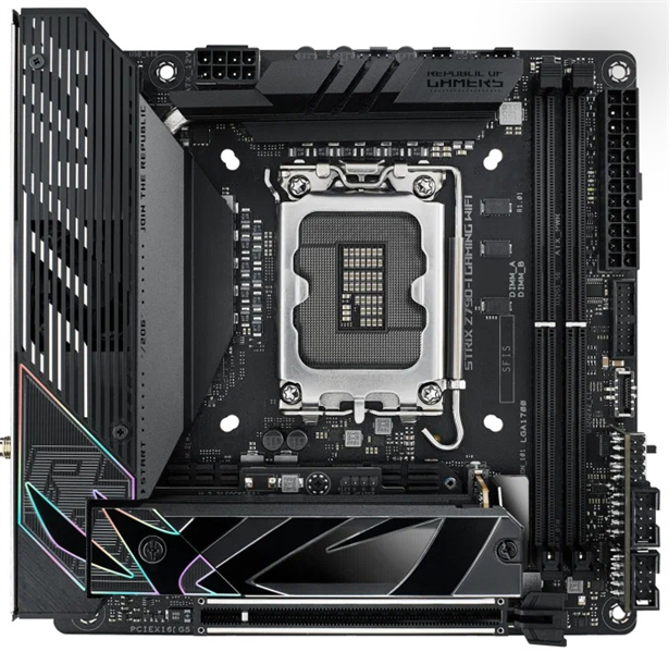 ASUS ROG STRIX Z790-I GAMING WIFI, LGA1700, Z790, 2*DDR5, 2*SATA, 2*M.2, 5*USB 3.2, 2*USB 2.0, 2*USB4, 1*PCIx16, DP+HDMI, mITX; 90MB1CM0-M0EAY0