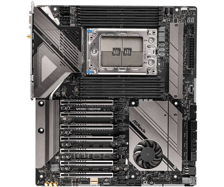 ASROCK WRX80 CREATOR R2.0, AMD WRX80, 8*DDR4, 8*SATA, 2*M.2, 6*USB 3.2, 2*Type-C, 7*PCIx16, D-Sub, 1*M.2 (Key E), EATX
