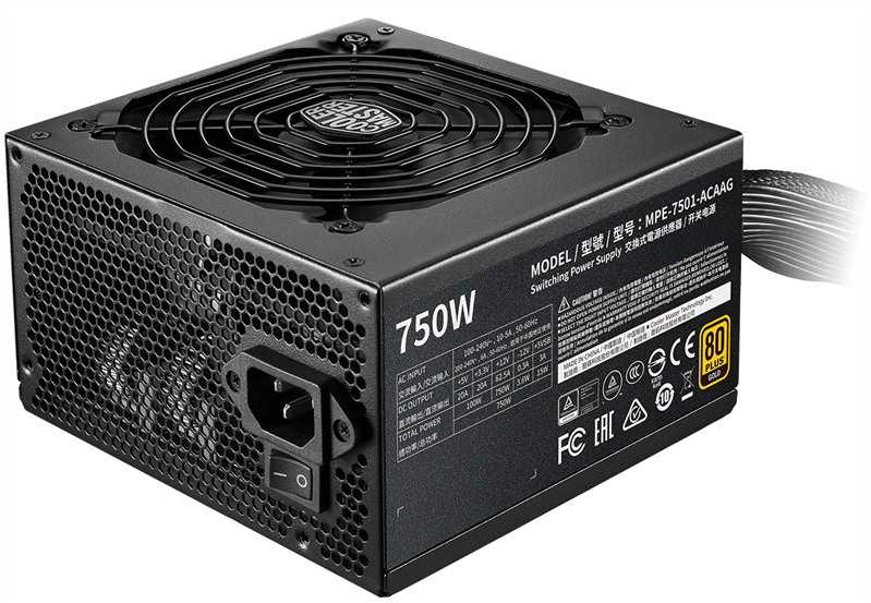 Cooler Master MWE Gold 750 V2, 750W, ATX, 120mm, 24pin, 12xSATA, 4xPCI-E(6+2), APFC, 80+ Gold