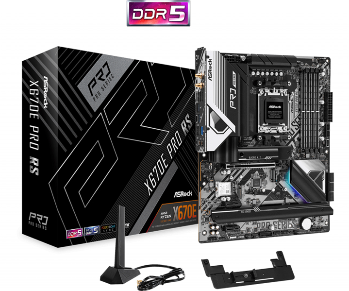 ASROCK X670E PRO RS, AM5, X670, 4*DDR5, 6*SATA, 5*M.2, 5*USB 3.2, 4*USB 2.0, Type-C, 1*PCIx16, 2*PCIx1, 1*M.2 (Key E), HDMI+DP, ATX