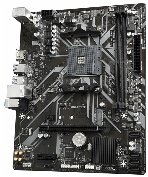 GIGABYTE B450M K Rev2.0, AM4, B450, 2*DDR4, 4*SATA, 1*M.2, 4*USB 3.2, 2*USB 2.0, 1*PCIx16, 1*PCIx1, HDMI+D-Sub, mATX