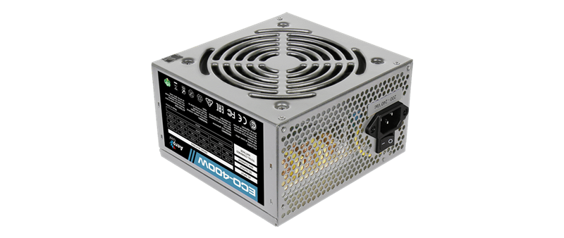 Aerocool 400W Retail ECO-400W ATX v2.3 Haswell, fan 12cm, 400-mm cable, power cord, 20+4P, 12V 4P, 1x PCI-E 6P, 2x SATA, 2x PATA, 1x FDD