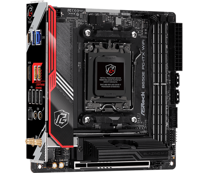 ASROCK B650E PG-ITX WIFI, AM5, B650, 2*DDR5, 2*SATA, 2*M.2, 3*USB 3.2, 4*USB 2.0, Type-C, 2*PCIx16, 1*M.2 (Key E), HDMI, mITX