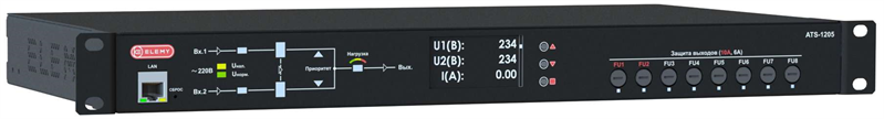 ELEMY ATS, 1U, 230V, 16А, in (2) C20, out (2) C19 (6) C13, Ethernet, защита от КЗ, плавный пуск
