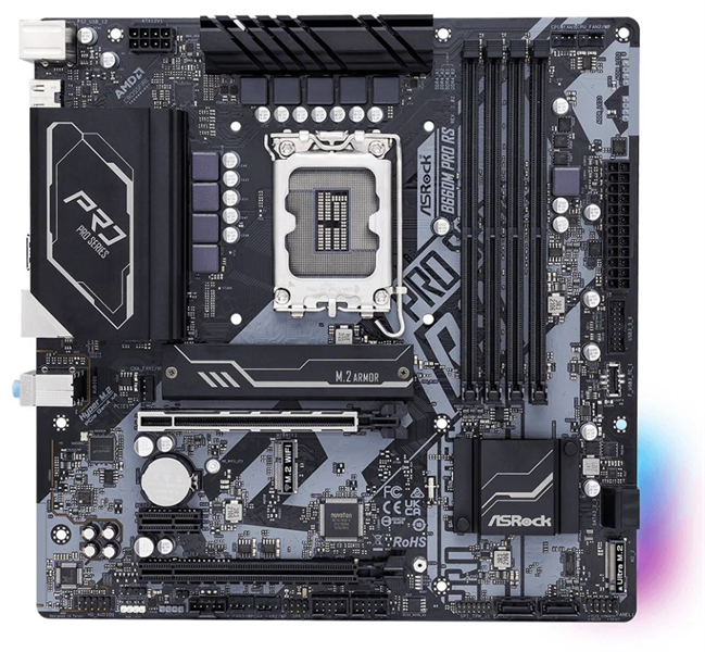 ASROCK B660M PRO RS, LGA1700, B660, 4*DDR4, 4*SATA, 2*M.2, 4*USB 3.2, 2*USB 2.0, 2*PCIx16, 1*PCIx1, 1*M.2 (Key E), HDMI+DP, mATX