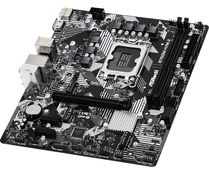 ASROCK B760M-H/M.2, LGA1700, B760, 2*DDR5, 4*SATA, 2*M.2, 3*USB 3.2, 2*USB 2.0, Type-C, 1*PCIx16, 2*PCIx1, 1xM.2 (Key E), HDMI+DP,mATX
