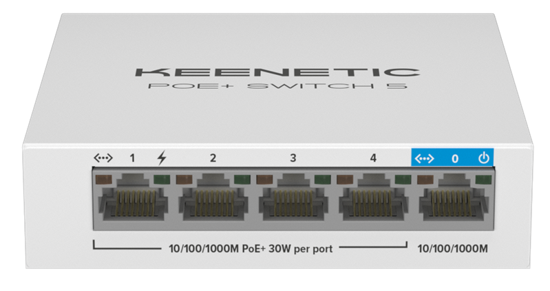 Keenetic PoE+ Switch 5 (KN-4610), (L2) 5x1Гбит/с 4PoE+ 60W Коммутатор неуправляемый