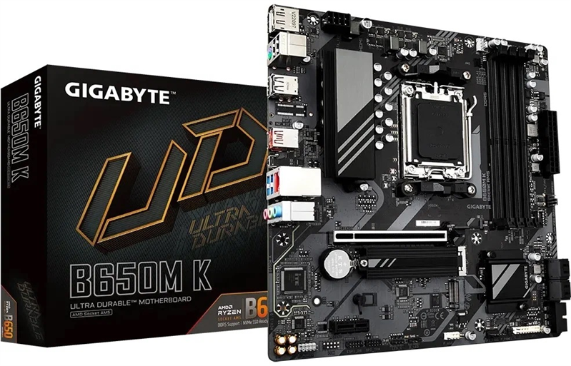 GIGABYTE B650M K, AM5, B650, 4*DDR5, 4*SATA, 2*M.2, 3*USB 3.2, 4*USB 2.0, Type-C, 1*PCIx16, 1*PCIx1, DP+HDMI, mATX