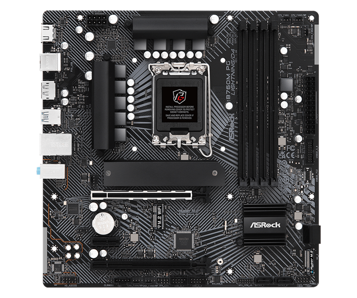 ASROCK B760M PG LIGHTNING/D4, LGA1700, B760, 4*DDR4, 4*SATA, 3*M.2, 3*USB 3.2, 2*USB 2.0, Type-C, 2*PCIx16, 1*M.2 (Key E), HDMI+DP, mATX