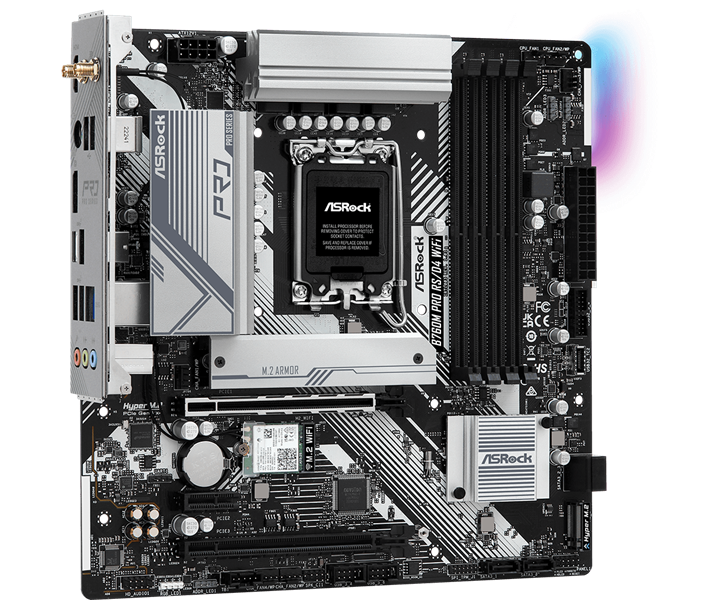 ASROCK B760M PRO RS/D4 WIFI, LGA1700, B760, 4*DDR4, 4*SATA, 2*M.2, 3*USB 3.2, 2*USB 2.0, Type-C, 2*PCIx16, 1*PCIx1, 1*M.2 (Key E), HDMI+DP, mATX