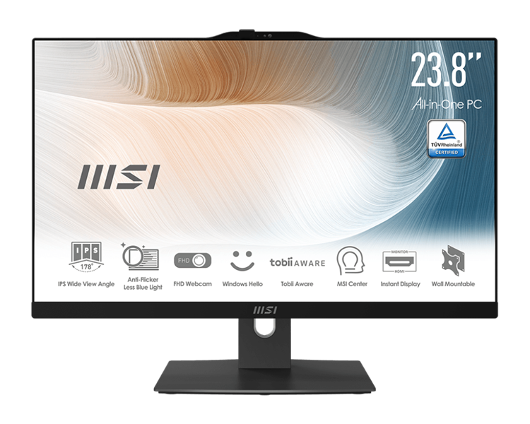 MSI Modern AM242P 12M AiO 23,8" FHD (1920x1080)IPS AG Non-touch, Core i5-1240P (1.7GHz), 8Gb DDR4, 512GB SSD M.2, Intel UHD, WiFi, BT, camera, WirelessKB&mouse Eng/Rus, No OS,1y,Black