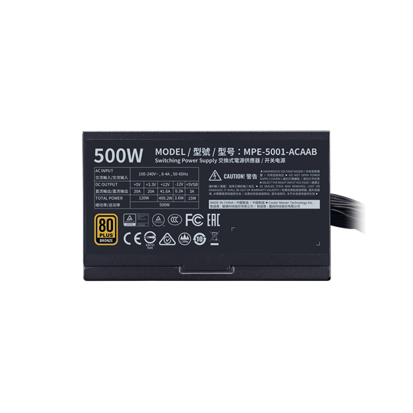 Cooler Master MWE Bronze, 500W, ATX, 120mm, 4xSATA, 2xPCI-E(6+2), APFC, 80+ Bronze