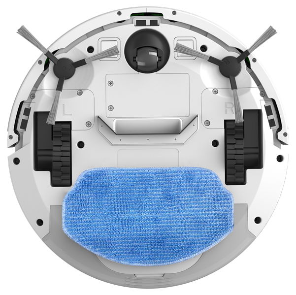 Robot vacuum IRBIS Bean 0121, 2600 mAh, 28W, white. Incl.: charging stat, power adapter, remote, AAA batt. 2, nozzle & cloth for wet, water tank, dust collector, brushes 2, fitler 4, cleaning brush