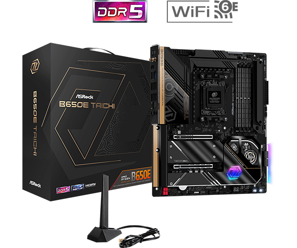ASROCK B650E TAICHI, AM5, B650, 4*DDR5, 4*SATA, 3*M.2, 11*USB 3.2, Type-C,1*PCIx16, 1*PCIx1, 1*M.2 (Key E), HDMI, ATX