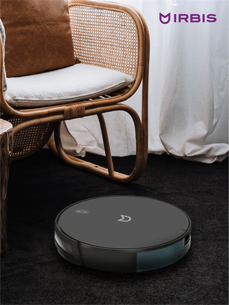 Robot vacuum IRBIS Bean 0321, 2600 mAh, 28W, black. Incl.: charging stat, power adapter, remote, AAA batt. 2, nozzle & cloth for wet, water tank, dust collector, brushes 2, filter 4, cleaning brush