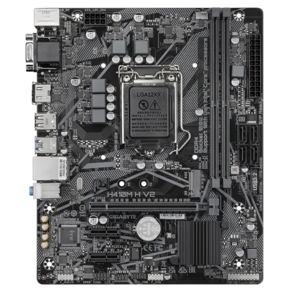 GIGABYTE H410M H V2 2.1, LGA1200, Q470, 2*DDR4, 4*SATA, 1*M.2, 2*USB 3.2, 4*USB 2.0, 1*PCIx16, 2*PCIx1, D-Sub+HDMI, mATX