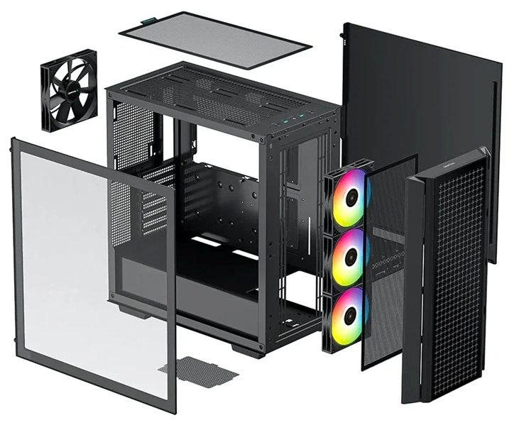 Deepcool CG540 без БП, боковое окно (закаленное стекло), 3xARGB LED 120мм вентилятора спереди и 1x140мм вентилятор сзади, черный, ATX
