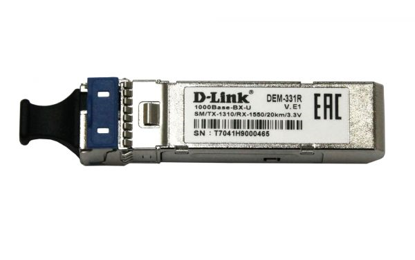 D-Link WDM SFP Transceiver, 1000Base-BX-U, Simplex LC, TX: 1310nm, RX: 1550nm, Single-mode, 20KM