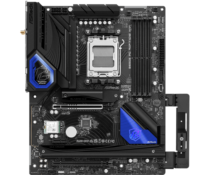 ASROCK B650E PG RIPTIDE WIFI, AM5, B650, 4*DDR5, 4*SATA, 3*M.2, 3*USB 3.2, 6*USB 2.0, Type-C, 2*PCIx16, 1*PCIx1, 1*M.2 (Key E), HDMI+DP, ATX