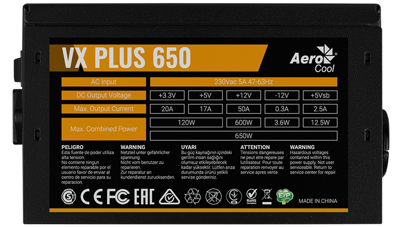 Aerocool ATX 650W VX PLUS 650W (20+4pin) 120mm fan 4xSATA RTL