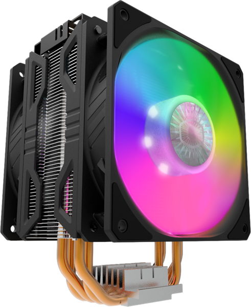 Cooler Master Hyper 212 LED Turbo ARGB (160W, 4-pin, 159mm, Al/Cu, ARGB, fans: 2x120mm/62CFM/27dBA/1800rpm, 2066/2011-v3/2011/1700/1366/1200/115x/AM4/AM3+/AM3/AM2+/AM2/FM2+/FM2/FM1, ARGB Controller)