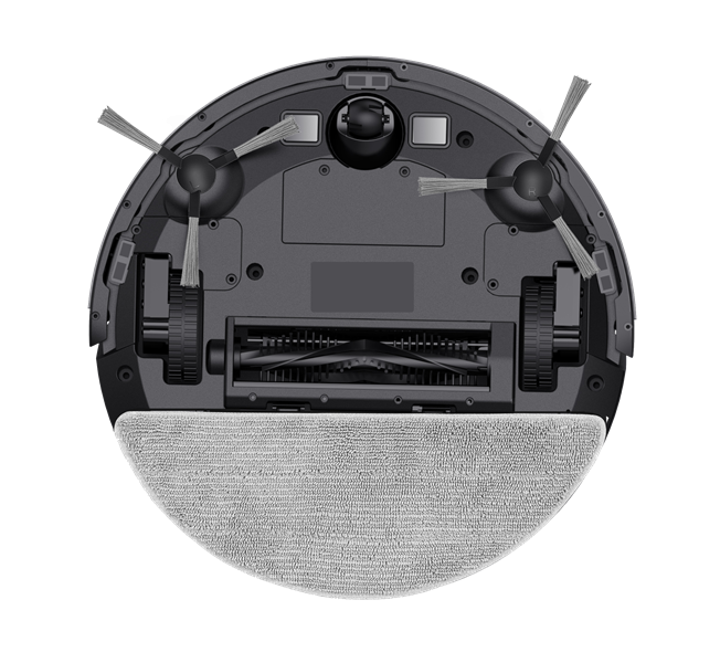 Robot vacuum IRBIS Peach 0121,2500 mAh,28W,2000Pa, Hyroscope, Black, charging stat, remote, roller brush & cloth for wet, 2 in 1 water tank & dust collector, brushes 2, HEPA filter 2, cleaning brush