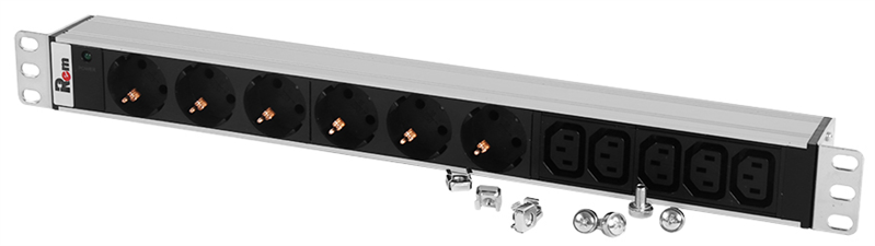 ЦМО Блок розеток Rem-10 без шнура с инд., 6 Schuko, 5 IEC 60320 C13, вход IEC 60320 C14, 10A, алюм., 19"