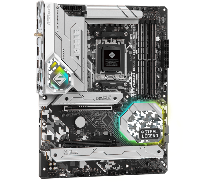 ASROCK B650E STEEL LEGEND WIFI, AM5, B650, 4*DDR5, 2*SATA, 3*M.2, 5*USB 3.2, 2*USB 2.0, Type-C, 2*PCIx16, 1*M.2 (Key E), HDMI+DP, ATX