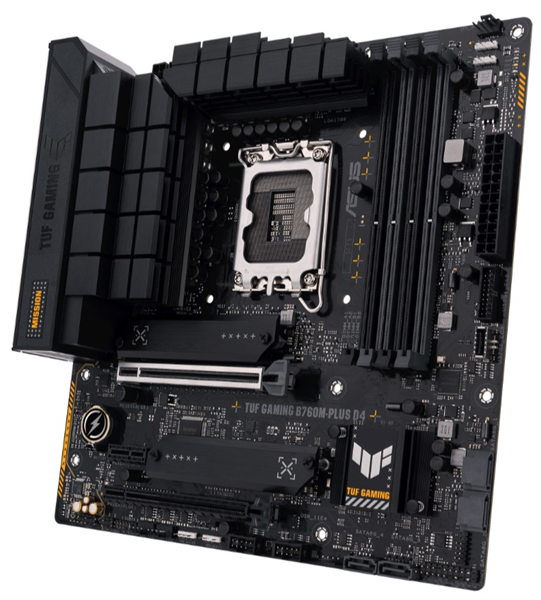 ASUS TUF GAMING B760M-PLUS D4, LGA1700, B760, 4*DDR4, 4*SATA, 2*M.2, 5*USB 3.2, 2*USB 2.0, Type-C, 2*PCIx16, 1*PCIx1, DP+HDMI, mATX; 90MB1DI0-M0EAY0