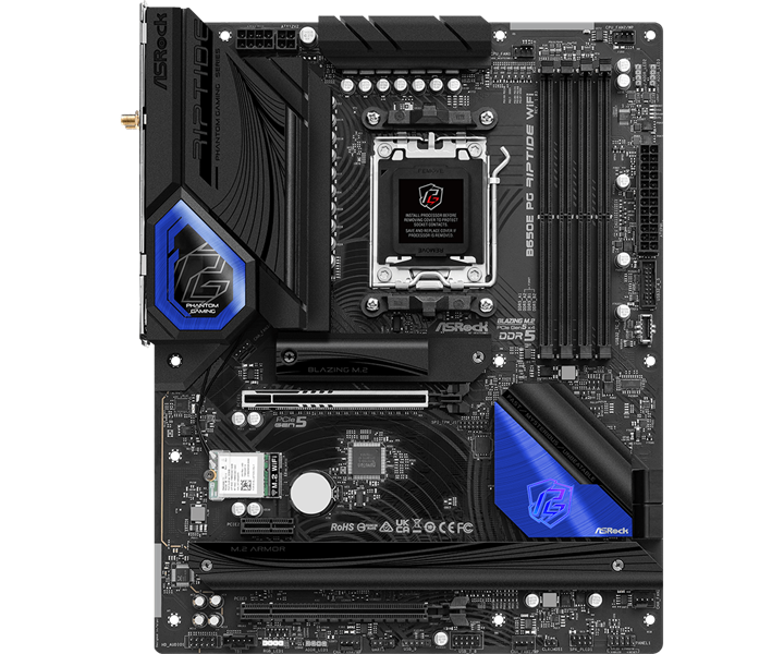 ASROCK B650E PG RIPTIDE WIFI, AM5, B650, 4*DDR5, 4*SATA, 3*M.2, 3*USB 3.2, 6*USB 2.0, Type-C, 2*PCIx16, 1*PCIx1, 1*M.2 (Key E), HDMI+DP, ATX