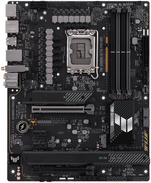 ASUS TUF GAMING H770-PRO WIFI, LGA1700, H770, 4*DDR5, 4*SATA, 4*M.2, 6*USB 3.2, Type-C, 2*PCIx16, 2*PCIx1, DP+HDMI, ATX; 90MB1D50-M1EAY0