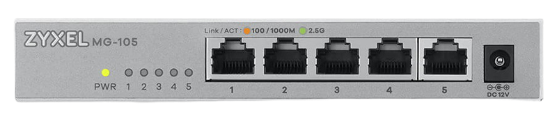 Мультигигабитный коммутатор Zyxel MG-105, 5x1/2,5GE, настольный, бесшумный