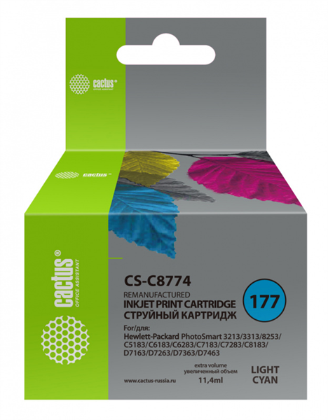 Cactus CS-C8774 №177 светло-голубой (11.4мл) для HP PS 3213/3313/8253/C5183/C6183/C6283/C7183/C7283/C8183/D7163/D7263