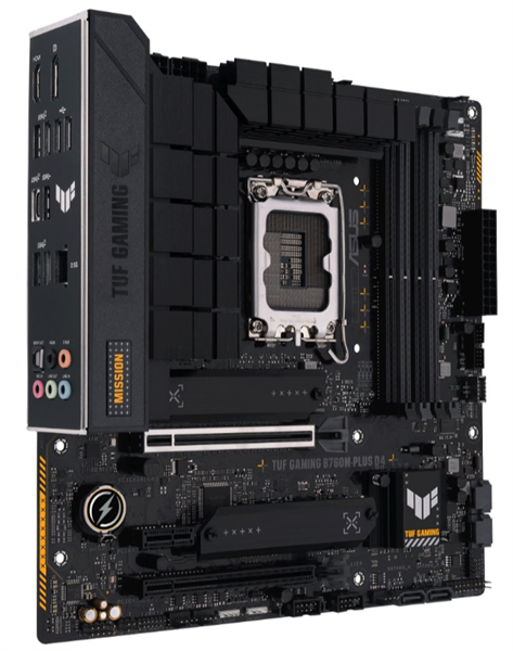ASUS TUF GAMING B760M-PLUS D4, LGA1700, B760, 4*DDR4, 4*SATA, 2*M.2, 5*USB 3.2, 2*USB 2.0, Type-C, 2*PCIx16, 1*PCIx1, DP+HDMI, mATX; 90MB1DI0-M0EAY0