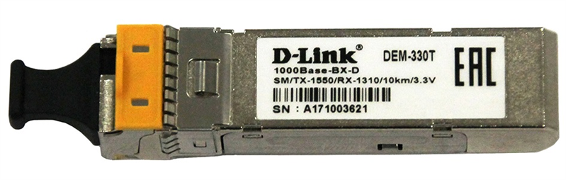 D-Link WDM SFP Transceiver, 1000Base-BX-D, Simplex LC, TX: 1550nm, RX: 1310nm, Single-mode, 10KM