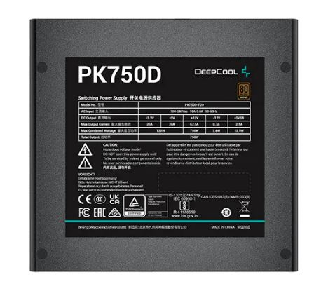 Deepcool PK750D (ATX 2.4, 750W, PWM 120mm fan, Active PFC+DC to DC, 80+ BRONZE) RET